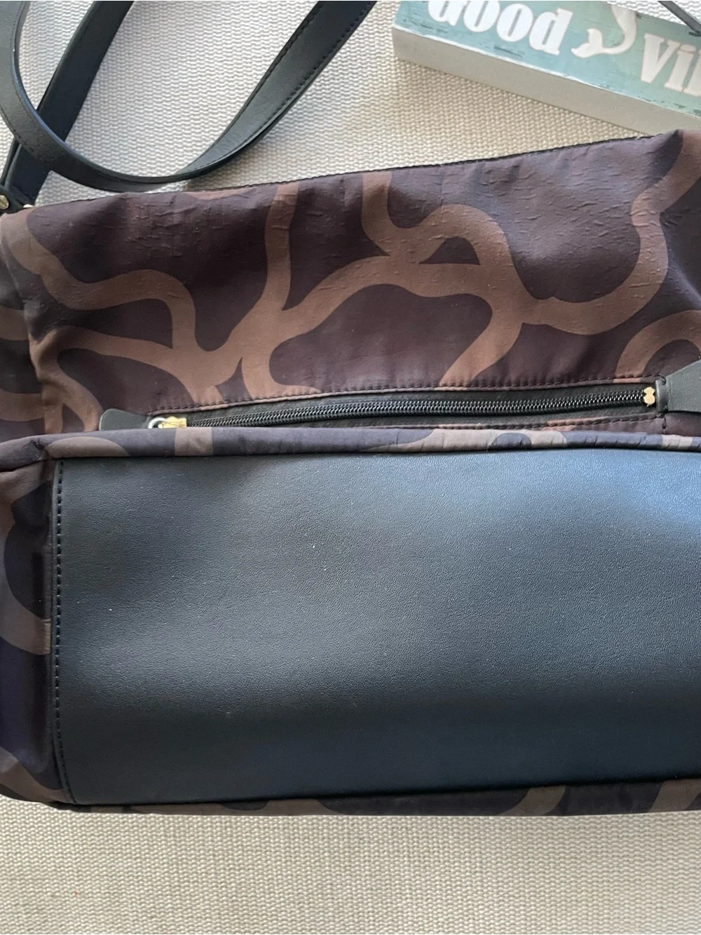 Tous Signature Brown Patterned Large Crossbody Bag with Black Strap